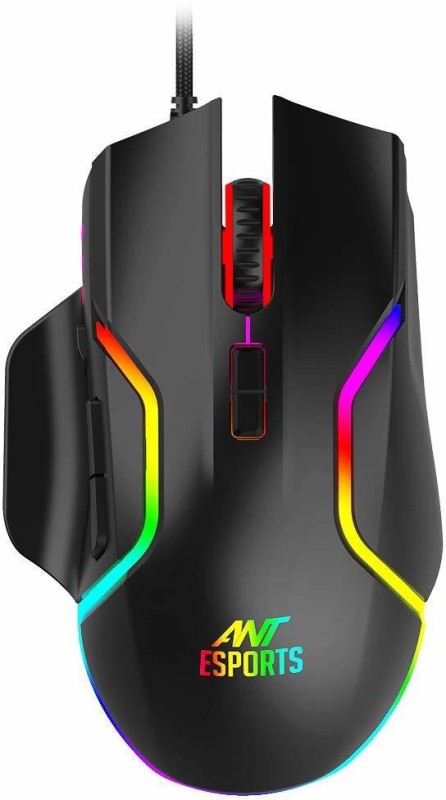 Ant Esports GM320 /Ergonomic design with braided cable,8 Programmable Buttons,upto 12800 DPI Wired Optical Gaming Mouse(USB 3.0, Black)