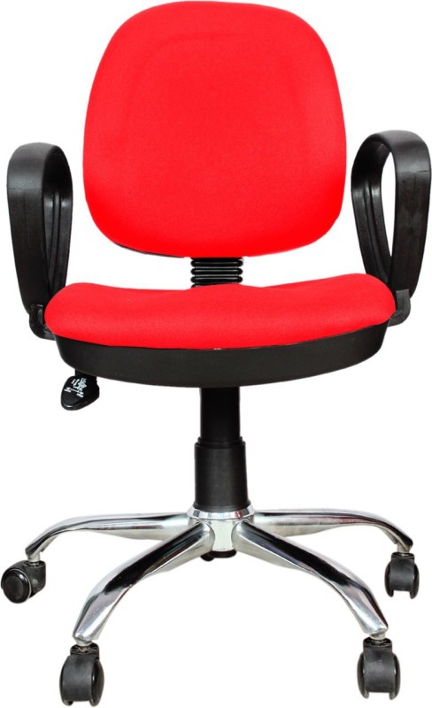 Rajpura 803 Cushioned Low Back Revolving Chair with push back mechanism in Red Fabric Office Executive Chair(Red, Optional Installation Available)