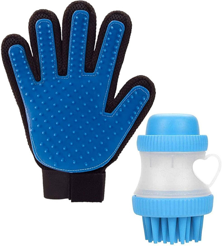 W9 Silicone Washing Scrub /Brush with Grooming Bathing Glove Grooming Gloves for Dog & Cat(Blue, Fits All)