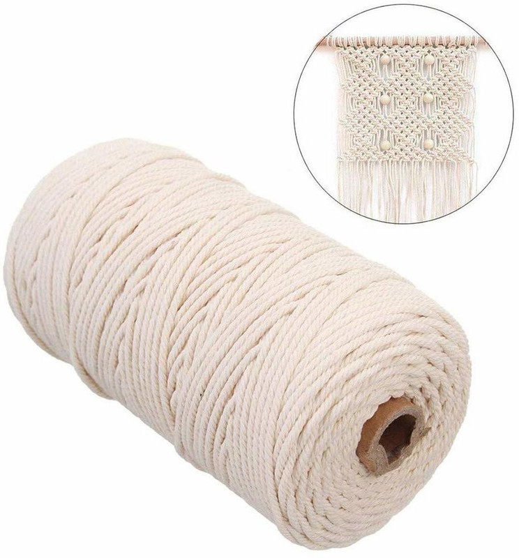 vmps 200 Meter 3mm Macrame Thread /Cord/Dori for Craft Plant Hangers . Get FREE 1 Wooden Ring and 4 Wooden Beads.