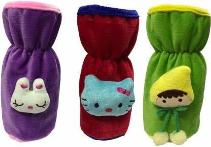 NCY Premium quality Velvet Bottle Cover with teddy (Pack of 3) (Purple, Red, Green)(Purple, Red, Green))