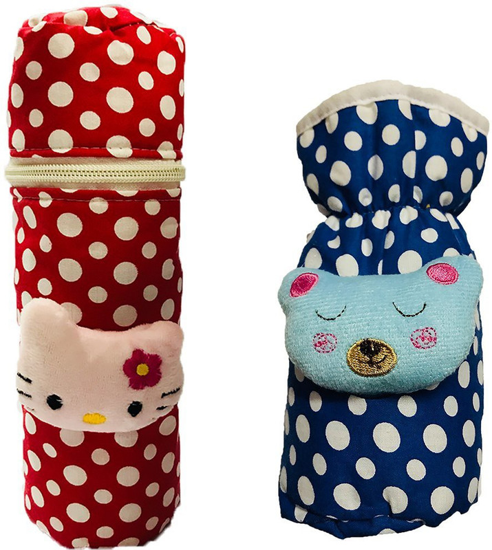 NCY baby feeding bottle cover with soft and attractive cartoon pack of 2 (Red Blue)(Red, Blue)