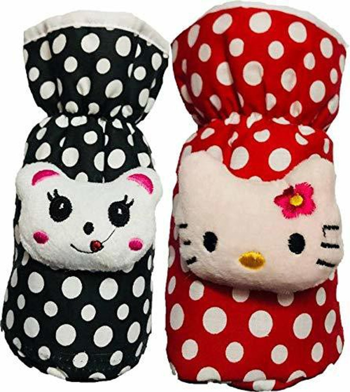 NCY Cotton Teddy Bottle Cover (Pack Of 2) (Black, Red)(Black, Red))