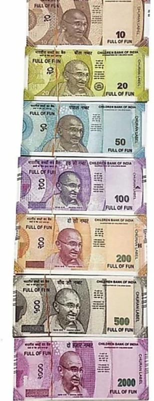 Agnolia Fake Notes Combo (40*7=280 Notes) (Rs.10, Rs.20, Rs.50, Rs.100, Rs.200, Rs.500, Rs.2000 Notes) Indian Fake Currency Gag Toy(Multicolor)