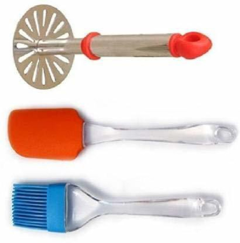 Kamview Kitchen Tool Set Combo of Non-Stick Heat Resistance Silicone Spatula Cooking Oil Brush Set and Stainless Steel Potato Masher Kitchen Tool Set(Spatula, Masher, Brush)