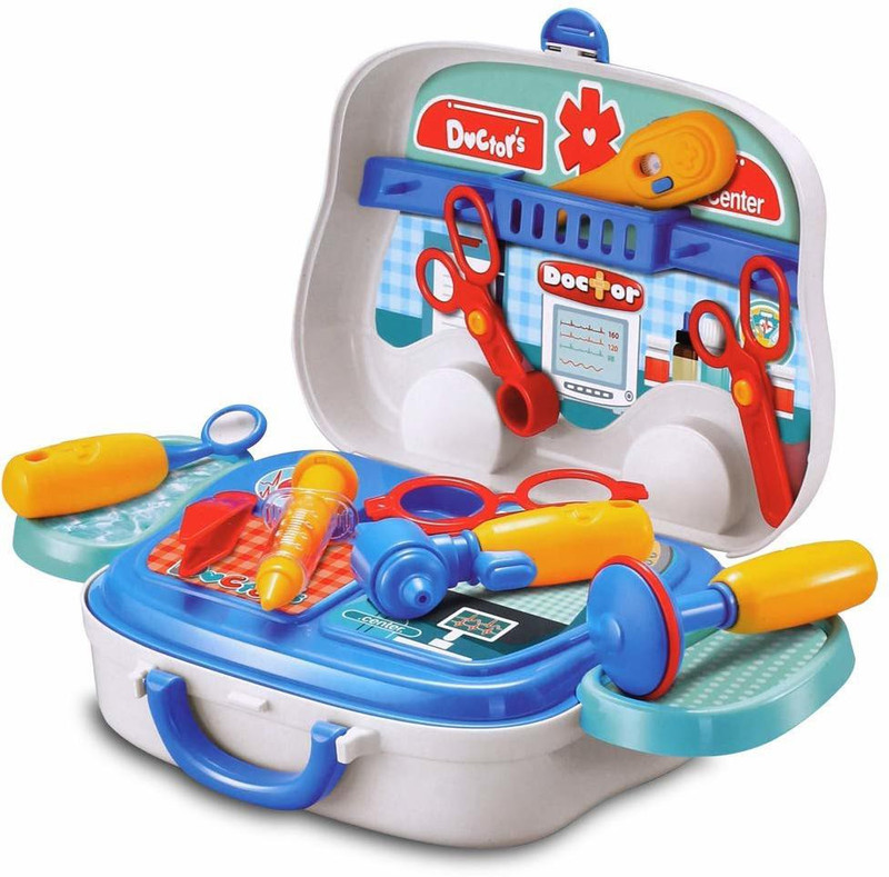 Muren Doctor Set with Portable Briefcase Pretend Play Toy (Without Stethoscope) Doctor Play Set for Toddler Boys Girls (Blue)
