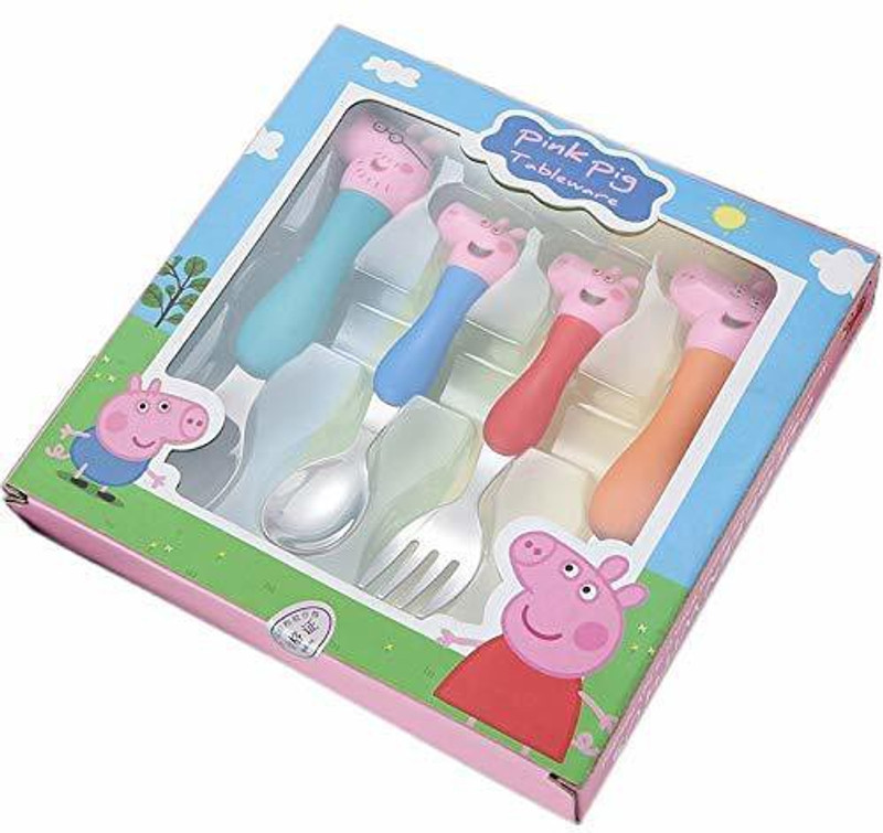 Spocco Stainless Steel Spoon n Fork Cartoon Character George Kid Toy Gift Children Kitchen Table - Stainless Steel(Silver)