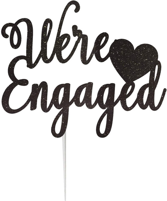 Festiko We're Engaged with Heart Cake Topper(Black Pack of 1)