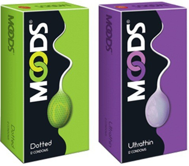 MOODS Dotted & Ultra Thin Condoms 12S Pack of 2 Condom(Set of 2, 24 Sheets)