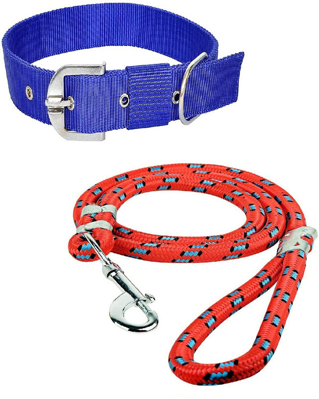 Quickato Dog Belt Combo of 1.5 inch Nylon Dog Collar with Heavy Dog Leash 1.5m Lengthy Dog Collar Leash, Specially for Big Dogs Dog Collar & Leash(Large, Blue, Orange)