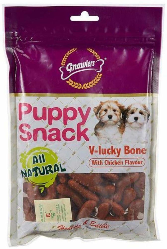 Gnawlers Puppy Snacks V-Lucky Bone with Chicken Flavour Treat, 270 g (Chicken Flavour) by Foodie Puppies Chicken Dog Treat(270 g)