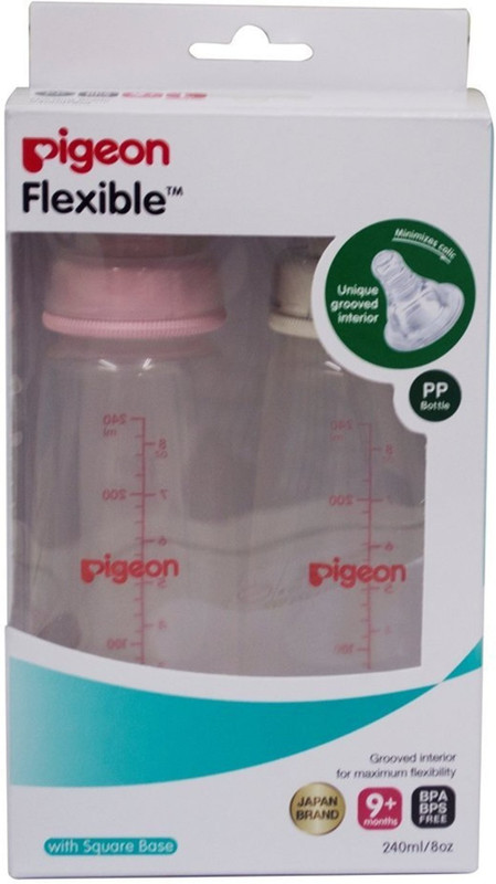 Pigeon 240ml Peristaltic Nursing Bottle Twin Pack (Pink/White) - 240 ml(White, Pink)