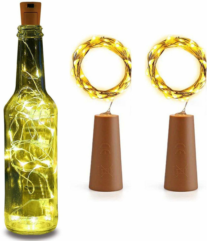 MOXLY 20LED Bottle Light, Home Cork Lights Wire String Lights 2 Meter Long Pack-2 Night Lamp(6 cm, Yellow)