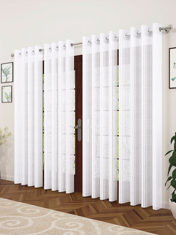 MSD Decor Hub 213 cm (7 ft) Door Polyester Transparent Curtain (Pack Of 4)(White, Self Design)
