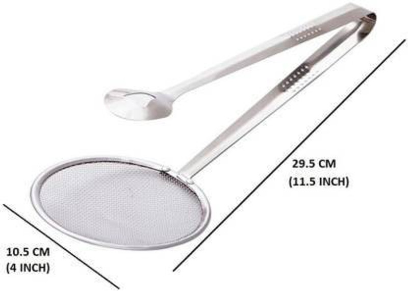 ELEGANTSTYLER 2 in 1 Steel Fry Tool Filter Spoon 29.5 cm NA Tongs(Pack of 1)