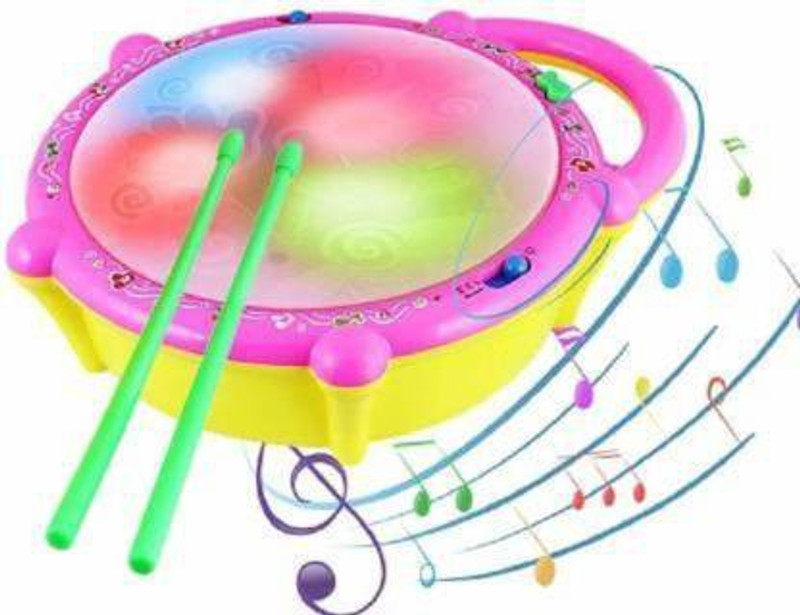VRUX Flash Drum for Baby with 3D Lights, Music, Sounds and Drum Sticks | Battery Operated Lighting and Musical Toy for Kids(Multicolor)