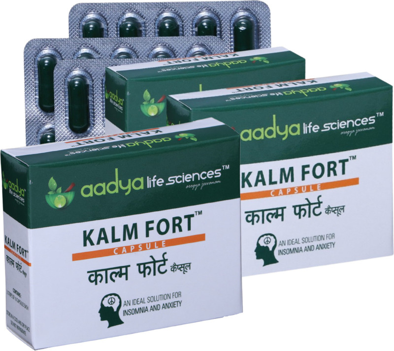 Aadya Life Kalm Fort Capsules , A Herbal capsules for Anxiety, Depression, Stress reliever and Sleeplessness(Pack of 30, 90 Capsules)