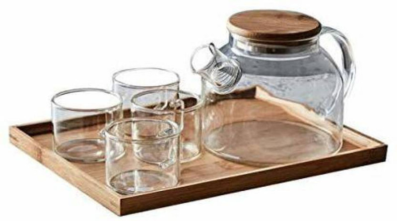 LURBA Tea Pot Kettle Stainless Steel Lid Pitcher Heat-Resistant Glass Hot Water Jug Glass Tray Set(glass)