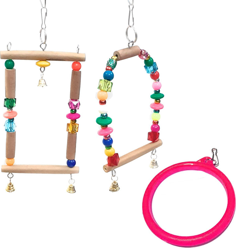 Jainsons Pet Products Bird Toys Best for Love Bird, Parrot, Parakeet, Budgie, Cockatiel pet Birds. 3 Type Bird Swing and Chew Toys Combo Pack of 3 Toys Wooden Chew Toy, Training Aid For Bird