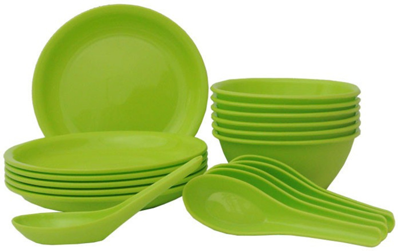 Incrizma 18 Pcs Square Dinner Set Lime Green (1151LG) Plate, Bowl, Spoon Serving Set(Pack of 18)