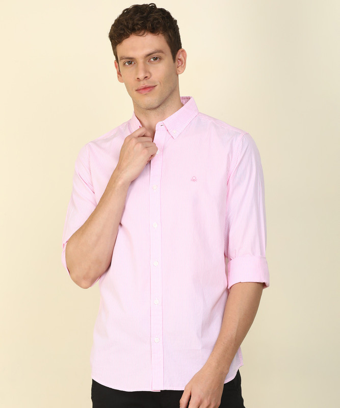 United Colors of Benetton Men Striped Casual Pink Shirt