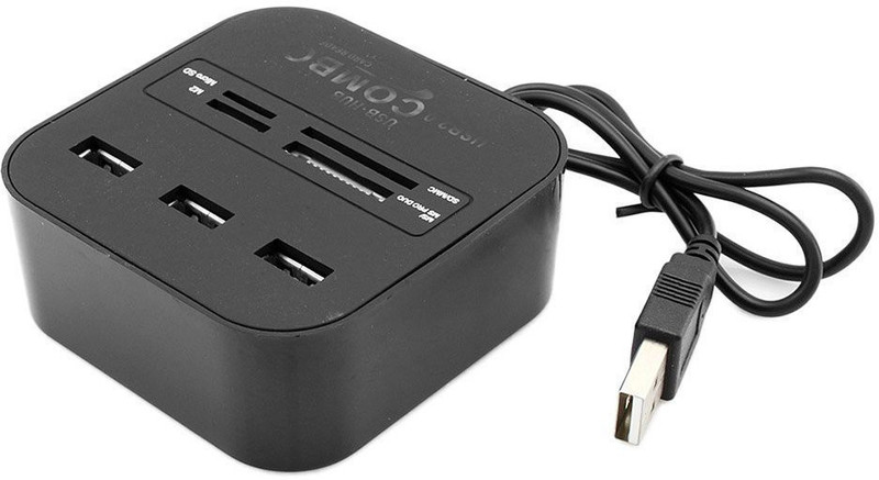 BhalTech 3 Ports USB 2.0 HUB Multi 3 Ports USB 2.0 HUB Multi-Card Reader for Sd/mmc/m2/ms Mp-All in One USB Hub(Black)