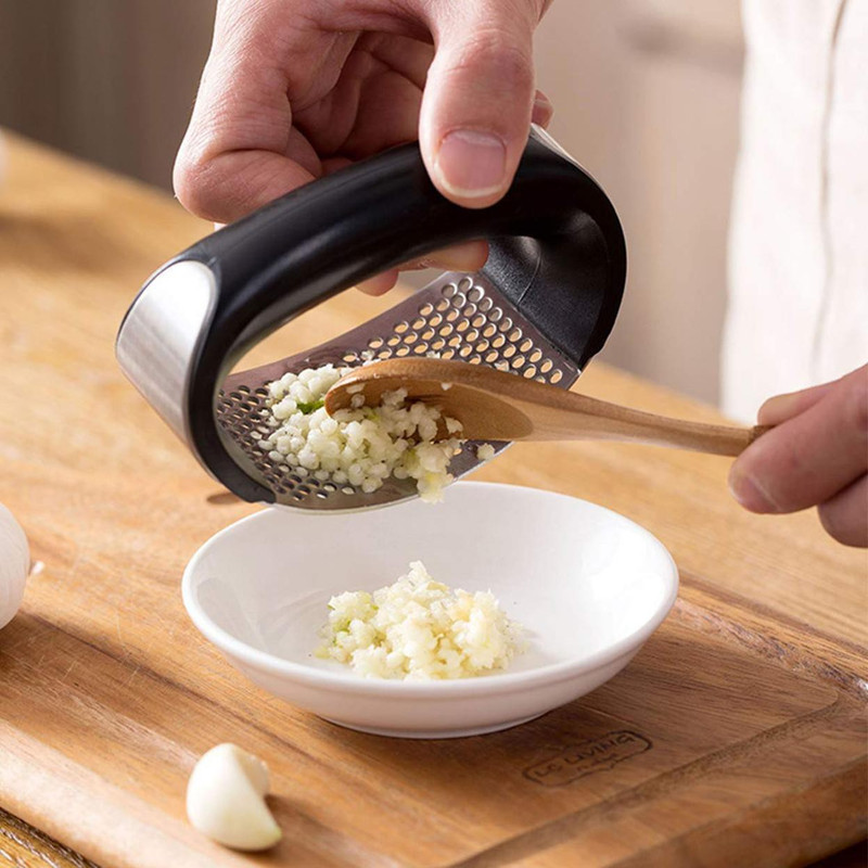 Luxula Handheld Stainless Steel Curved Garlic Crusher Presser Masher with Plastic Handle for Kitchen Garlic Press(Black)