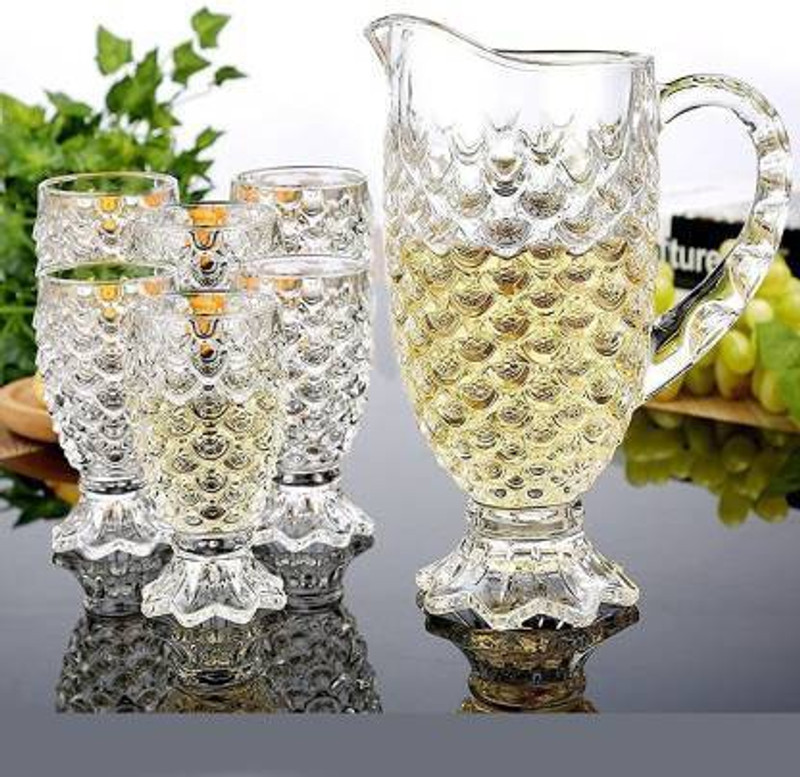 baluda Crystal Pineapple Design Classic 6-Piece Glasses Set, Jug-1.5 L Jug Glass Set(glass)