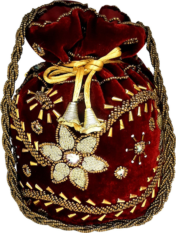 lookingfab (NO.5 ) WOMENS,FLOWER POTLI (MAROON) Potli