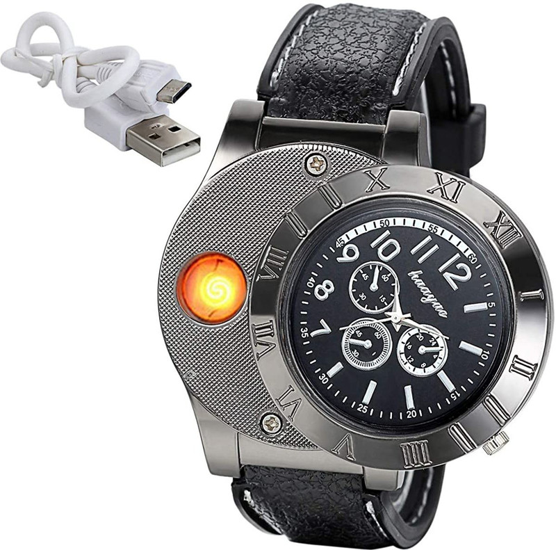 MOBIZAC Lghter Watch For Smoking For Men & Boys | Smart Watch 2 in 1 Electronic Rechargeable Cigarette Lighter Electric Watch With USB Data Cable Cigarette Lighter(Black)