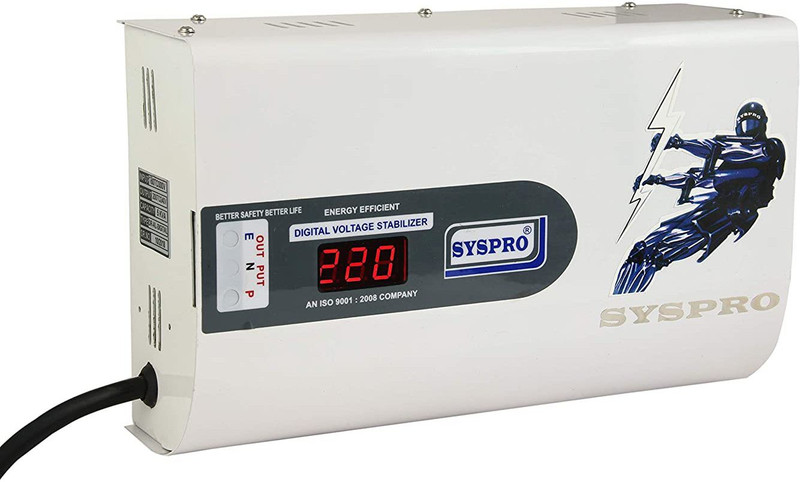 Syspro Captain Pro Voltage Stabilizer for Washing Machine, Microwave Oven, Treadmill Working Range (150v - 300v) Voltage Stabilizer(White)