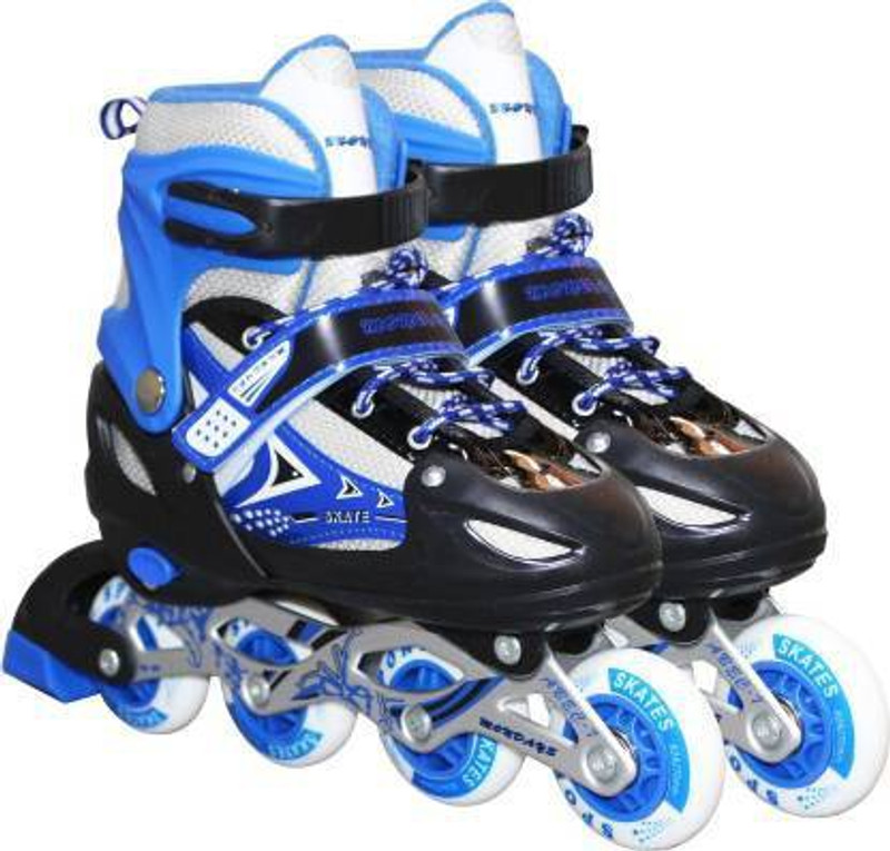 KitchExpo Flashing Wheel Aluminum Body in-Line Skates with Adjustable Length In-line Skates - Size 38 - 41 Euro (Blue) Quad Roller Kids Size 3 UK - 6 UK(Adjustable, Advanced, Blue)