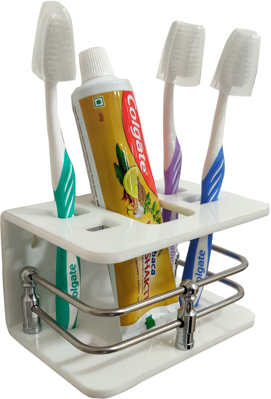 AVARON CHEM Toothbrush Holder Acrylic Past & Brush Holder Acrylic Toothbrush Holder Acrylic (White, Wall Mount) Apple brush holder Acrylic, Steel Toothbrush Holder(White, Wall Mount)