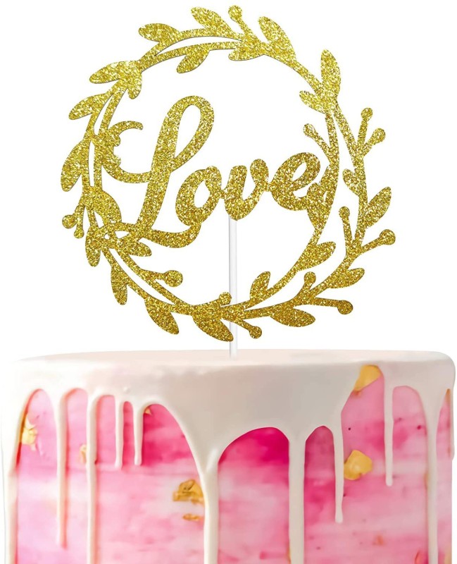 Festiko Love Gold Glitter Bridal Shower, Wedding, Be Mine, Valentine’s Day Cake Topper(Gold Pack of 1)