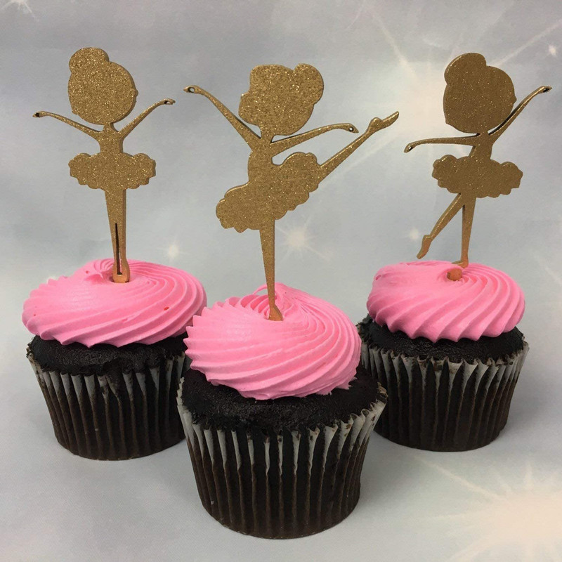 Festiko 30 Pieces Ballerina Ballet Dance Cupcake Topper(Gold Pack of 30)