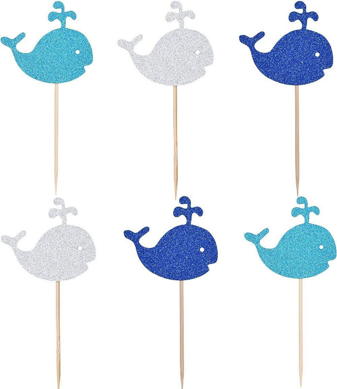 Festiko Baby Shark Blue and Silver Cupcake Topper(Light Blue, Silver, Dark Blue Pack of 15)