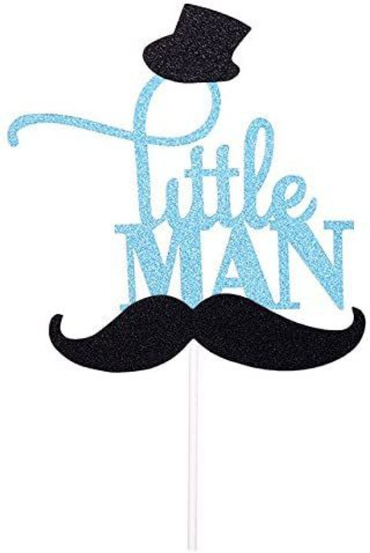 Festiko Blue Mustache Little Man Cake Topper(Blue, Black Pack of 1)