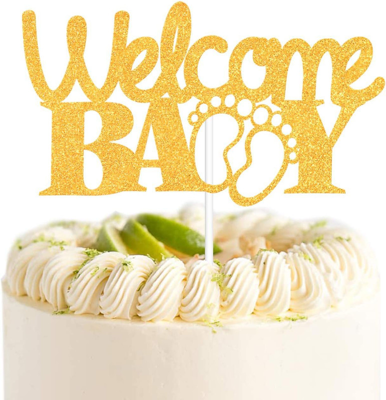 Festiko Welcome Baby Baby Shower Cake Topper(Gold Pack of 1)
