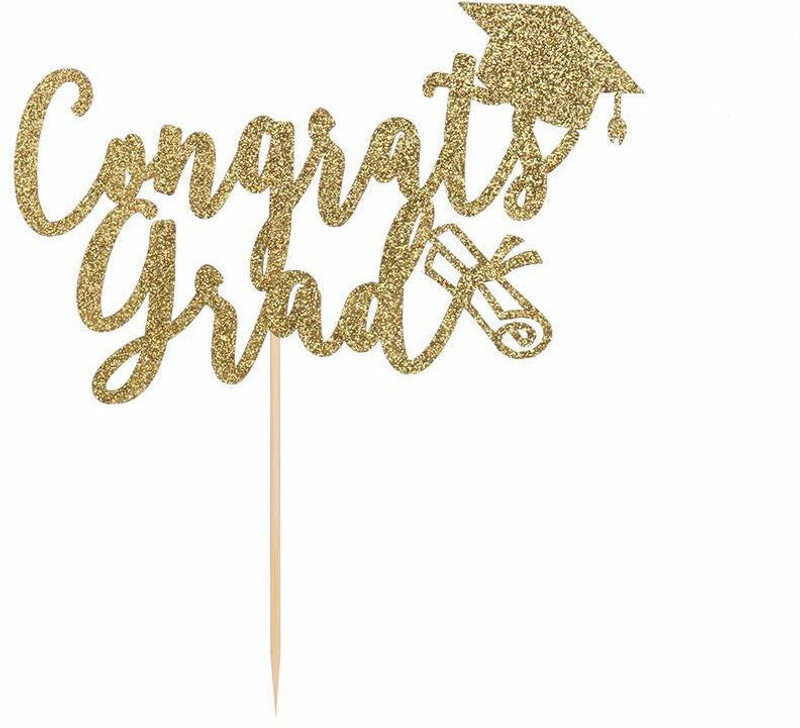 Festiko Congrats Grad Golden Glitter Graduation Party Cake Topper(Gold Pack of 1)