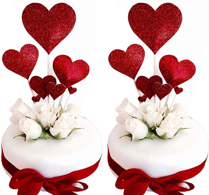 RG Accessories Valentine's Day Cake Topper Cake Topper(Red Pack of 10)