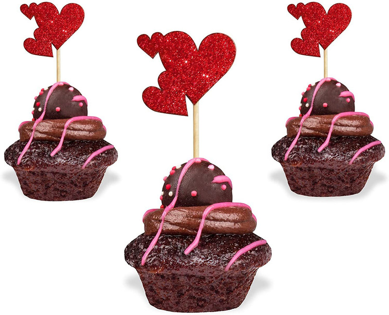 Festiko Heart Shaped Red Cupcake Topper(Red Pack of 30)