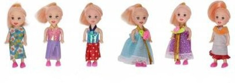 WHITE POPCORN Mini Doll with Colorful Clothes PACK OF 6(Multicolor)