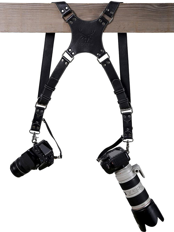 Ledereign Leather Dual Mount Shoulder Camera Belt Strap(Black)