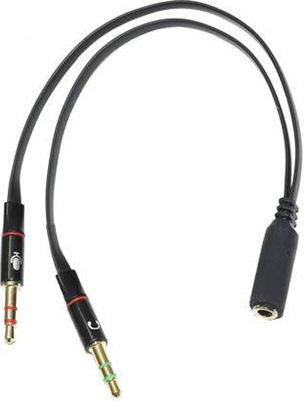 HL Technology Black, White 3.5mm Golden Stereo Mini Jack 1 Female to 2 Male Earphone Headphone Microphone S Flat Audio Cable Phone Converter(Laptop,pc)
