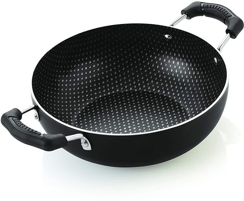 NIRLON Polkadot Kitchen Accessories for Cooking Nonstick Kadhai | Wok with Handle Kadhai 22 cm diameter 1.8 L capacity(Aluminium, Non-stick)