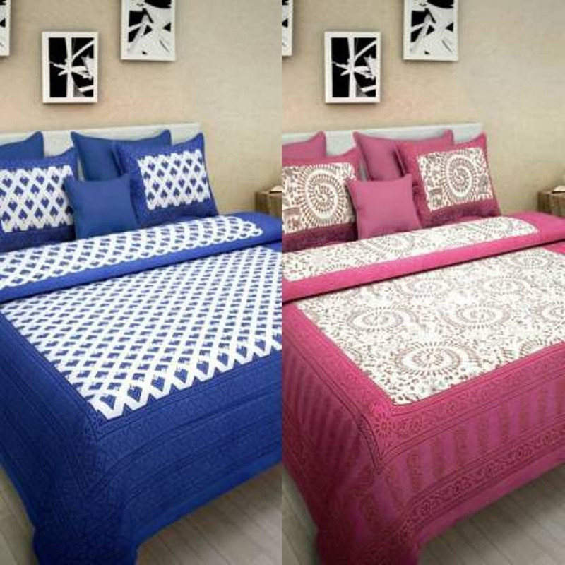 SHREE BALAJI Cotton Double Flat 210 TC Printed 2 Bedsheets with 4 Pillow Covers(Multicolor)
