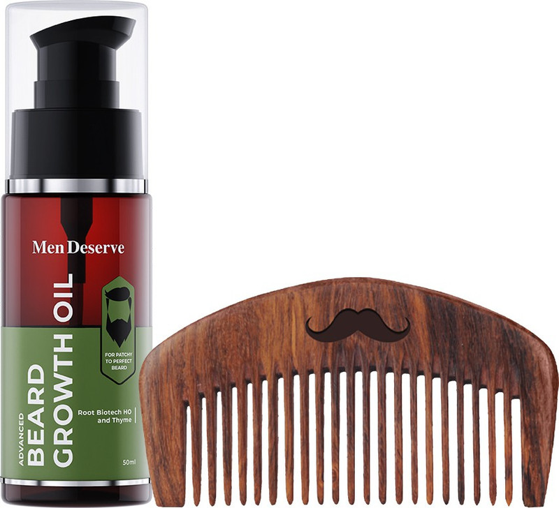 Men Deserve Combo of Advanced Beard Growth Oil with Sheesham Wooden Beard Comb(2 Items in the set)