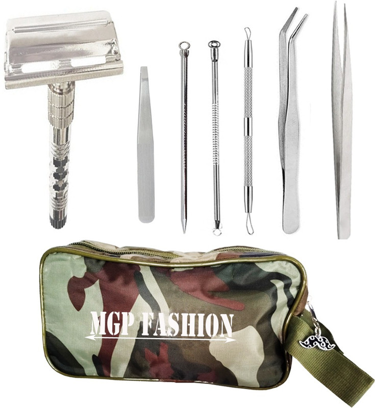 MGP FASHION mini Stainless steel Multipurpose professional premium quality face tools eyes Tweezer (plucker) for False Lash, Eyelash Extensions Nail art Beauty, Blackhead Acne Removal Needle Kit Cleaning Tool Blemish Pimple Come done, double side mirror and eyebrow and nose scissors. (10 Items in th