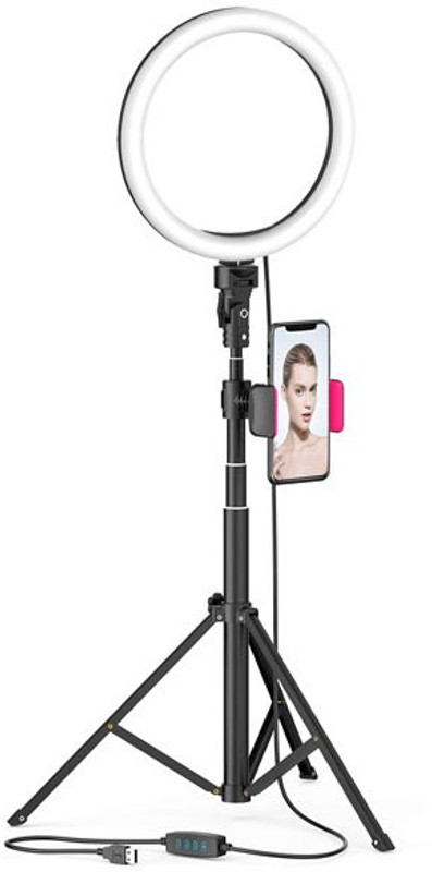Treadmill LED Ring Light with 2.1 meter Tripod Stand for Mobile Phones & Camera | 3 Temperature Modes Dimmable Lighting | YouTube |Photo-Shoot |Video Shoot | Live Stream | Makeup Tripod, Tripod Bracket, Tripod Kit(Black, Supports Up to 2000 g)
