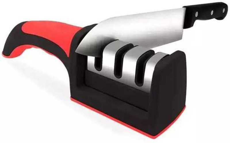 D-mark Kitchen Knife Sharpener 3 Stage Kitchen Sharpener for Premium Knives with a Diamond Slot, Tungsten Slot and Ceramic Slot to Repair, Restore and Polish Blades Knife Sharpening Steel(Plastic)